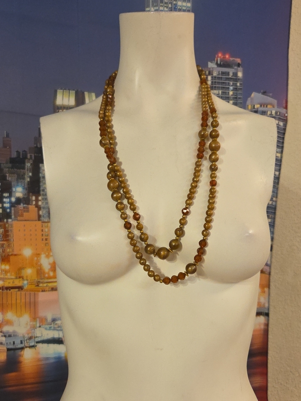 Long Layered Brown Beaded Necklace - Women Jewelry [1490]